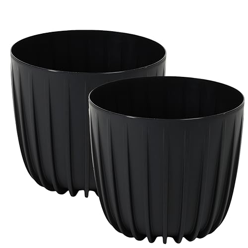 HappyFlower Blumentopf 2er-Set Pflanzentopf aus Kunststoff Pflanzkübel Modern Übertöpfe (Schwarz, ø 20 cm/Höhe 17,4 cm) von HappyFlower