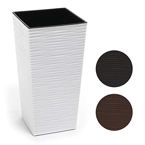 HappyFlower | Hoch Blumentopf | Pflanzkübel | inkl. Einsatz | Quadrat | Meißel-Optik | Übertöpfe (19 cm x 19 cm/Höhe 36 cm, Weiß) von HappyFlower