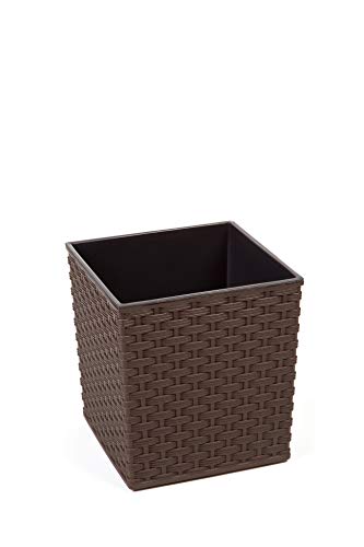 HappyFlower MultiProject Quadrat Blumentopf Rattan Optik aus Kunststoff 4 Größen 5 Farben (19 cm x 19 cm/Höhe 19,5 cm, Braun) von HappyFlower