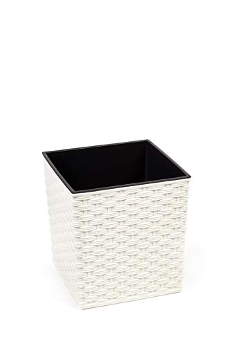 HappyFlower MultiProject Quadrat Blumentopf Rattan Optik aus Kunststoff 4 Größen 5 Farben (25 cm x 25 cm/Höhe 26 cm, Creme (Beige)) von HappyFlower