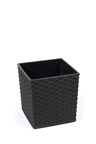 MultiProject Quadrat Blumentopf Rattan Optik aus Kunststoff 4 Größen 5 Farben (25 cm x 25 cm/Höhe 26 cm, Schwarz) von HappyFlower