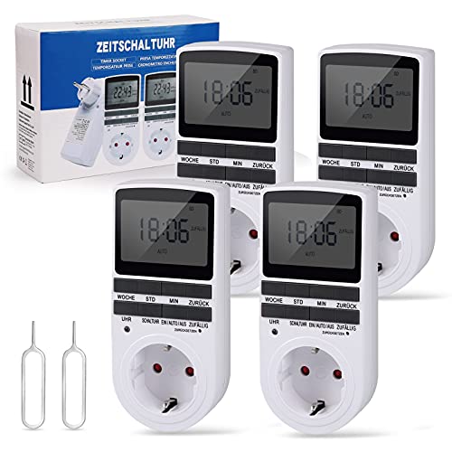 Nach Maß Deutsche Ausführung Zeitschaltuhr Digital - 4 PCS | Digitale Elektrische Zeitschaltuhr Steckdose mit Deutsche System und Tasten | 10 konfigurierbare Programme | 12/24h Modus, Weiß Nach Maß Deutsche Ausführung Zeitschaltuhr Digital - 4 PCS | Digitale Elektrische Zeitschaltuhr Steckdose mit Deutsche System und Tasten | 10 konfigurierbare Programme | 12/24h Modus, Weiß von HappyGoo
