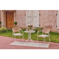 Happy Home 3 tlg. Bistro Set HGE51-BEI helles Rattan mit Sitzkissen in Beige von HappyHome