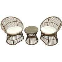 5 tlg. Garten Set mit Sitzkissen in Rattan - Beige von Happy Home