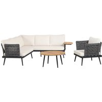 Gartenmöbel Lounge-Set Lounge-Sessel mit Sofa & Coffee Table aus Rope grau mit Teakholz von Happy Home