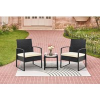 Happy Home Casual-Set 3 tlg. Balkonset Sitzgruppe HGS44-BEI schwarzes Rattan mit Sitzkissen in beige von HappyHome