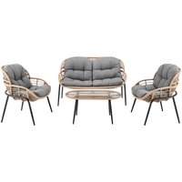 8-tlg. Lounge-Set aus hellem Rattan mit Sitzkissen - Grau von Happy Home