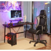 Happy Home gepolsterter Gamingsessel mit Kissen & verstellbare Armlehne, schwarz von HappyHome