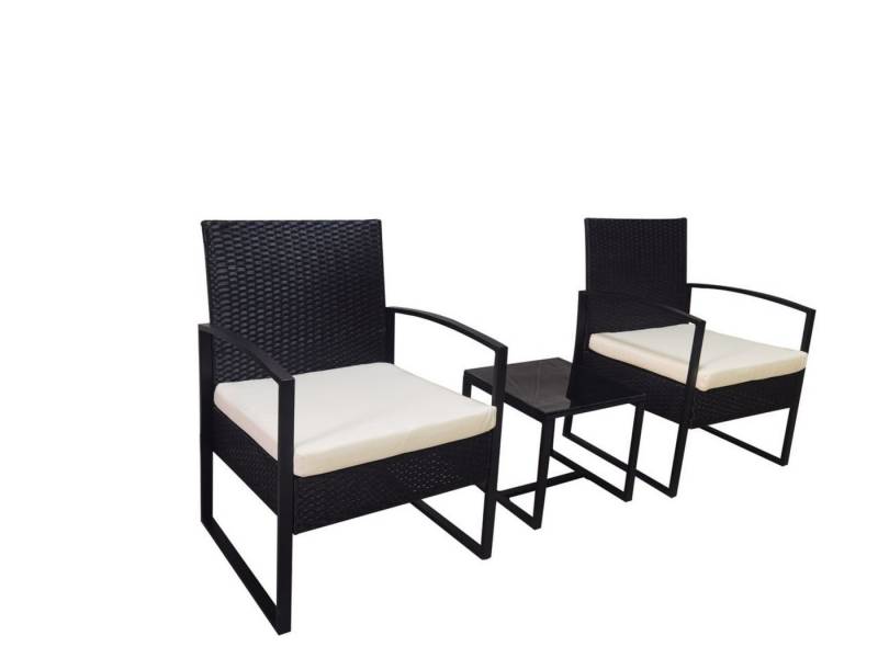 HappyHome Gartenstuhl Casual-Set 3 tlg. Balkonset Sitzgruppe schwarzes Rattan mit Sitzkissen von HappyHome
