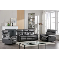 Polstergarnitur 3tlg. mit 5 Relaxfunktionen in Lederoptik - Dunkelgrau von Happy Home