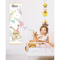 Hase Mit Blumen Wachstumskarte Personalisierte Höhenkarte Baby Kinderzimmer Dekoration Duschgeschenk von HappyKidsStoreUA