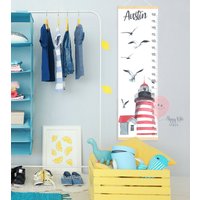 Leuchtturm Und Möwen Wachstumskarte Junge Messlatte Seekarte Kinderzimmer von HappyKidsStoreUA