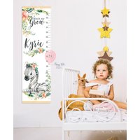 Zebra Baby Wachstumskarte Blumen Höhentabelle Safari Tiere Kinderzimmer Deko Duschgeschenk von HappyKidsStoreUA