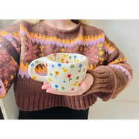 Vorbestellung Belle Fleur Handgemachter Keramikbecher - Keramikbecher Handgemacht-Blumenbecher-Handgemachter Blumenbecher-Süßer Becher-Becher von HappyLilBear