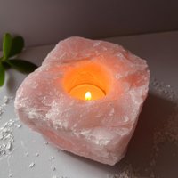 Roher Rosenquarz Kerzenhalter 4, 5 Zoll Natürliche Rosa Stein Teelicht von HappyMinerals