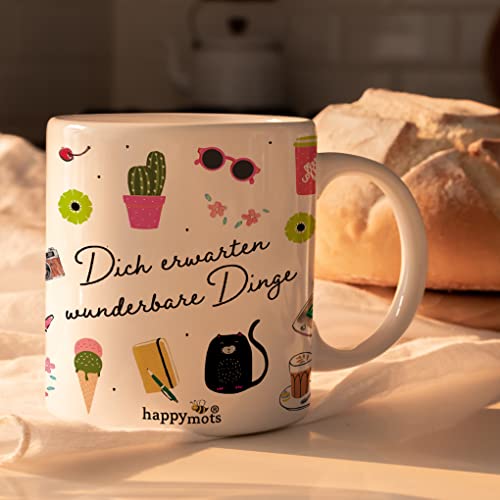 HappyMots Originelle Mug aus hochwertiger Keramik zum Verschenken | Frühstückstassen | Geeignet für Mikrowelle und Spülmaschine | Lustige Tassen | Geschenk für Freundinnen | Geschenk zum Frauentag von HappyMots