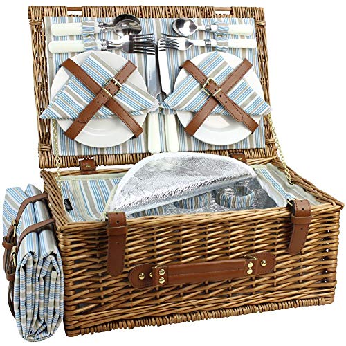 HappyPicnic Wicker Picknickkorb für 4 Personen, Willow Storage Hamper Service Geschenkset für Camping und Party im Freien von HappyPicnic