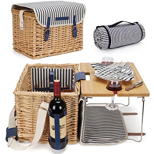 Weidenkorb Picknickkorb für 2 Personen Picknickset, Weidenkorb Service Geschenkset mit Bambus Weintisch mit Metallbeinen für Camping und Outdoor Party Weidenkorb Picknickkorb für 2 Personen Picknickset, Weidenkorb Service Geschenkset mit Bambus Weintisch mit Metallbeinen für Camping und Outdoor Party von HappyPicnic
