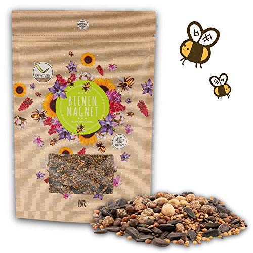 100g Blumenwiese Samen für eine bunte Bienenweide - Farbenfrohe & nektarreiche Wildblumensamen Mischung für Bienen & Schmetterlinge (inkl. GRATIS eBook) von HappySeed