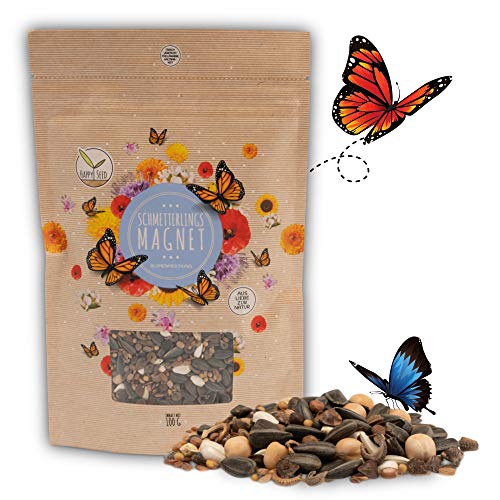 100g Schmetterlingswiese Samen für eine bunte Blumenwiese - Farbenfrohe & nektarreiche Wildblumensamen Mischung für Schmetterlinge von HappySeed