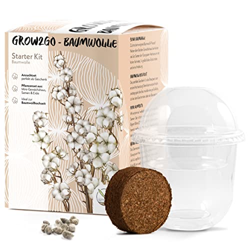 GROW2GO Baumwoll-Pflanzset ideal zur Baumwollhochzeit - Starter Kit Anzuchtset aus Mini-Gewächshaus, Baumwollsamen & Erde von HappySeed