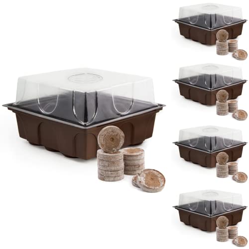 HappySeed 5X Anzuchtkasten Set mit 60 Kokos Quelltabletten - Mini Gewächshaus Indoor zur Vorkultivierung und Anzucht von Kräutern, Gemüse und Blumen von HappySeed
