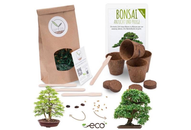 HappySeed Blumensamen Bonsai Anzuchtset inkl. eBook - Pflanzset mit Granatapfel + Tamarinde, Bonsai von HappySeed