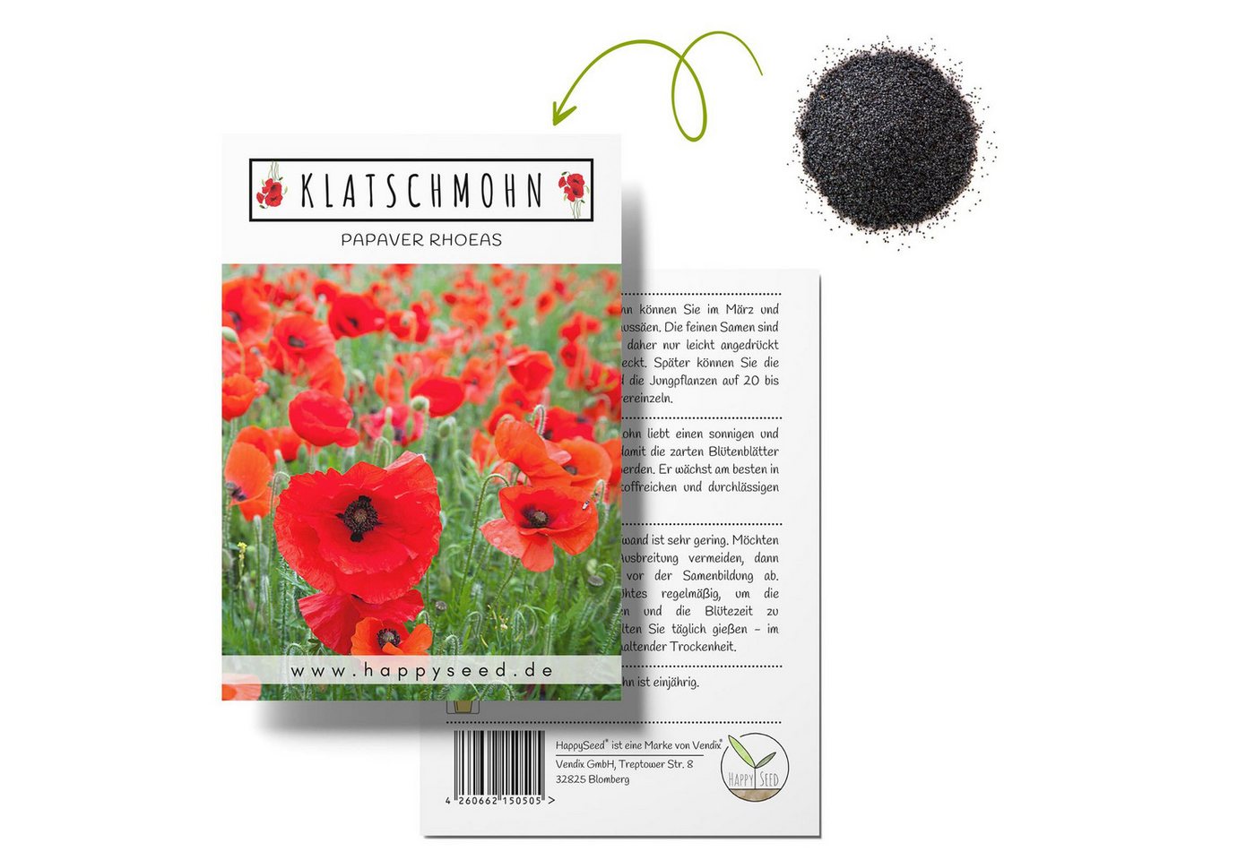 HappySeed Blumensamen Klatschmohn Samen - Papaver rhoeas (Rot), Klatschmohn von HappySeed