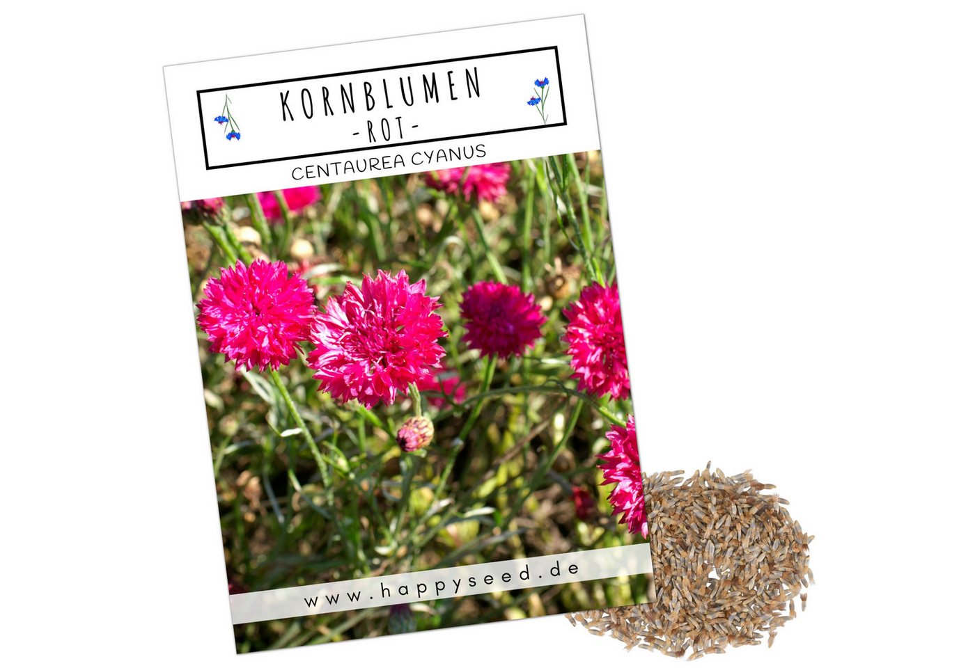 HappySeed Blumensamen Kornblumen Samen (Centaurea cyanus) - Rot, 1000 Korn, 80 cm, Bienenfreundlich von HappySeed