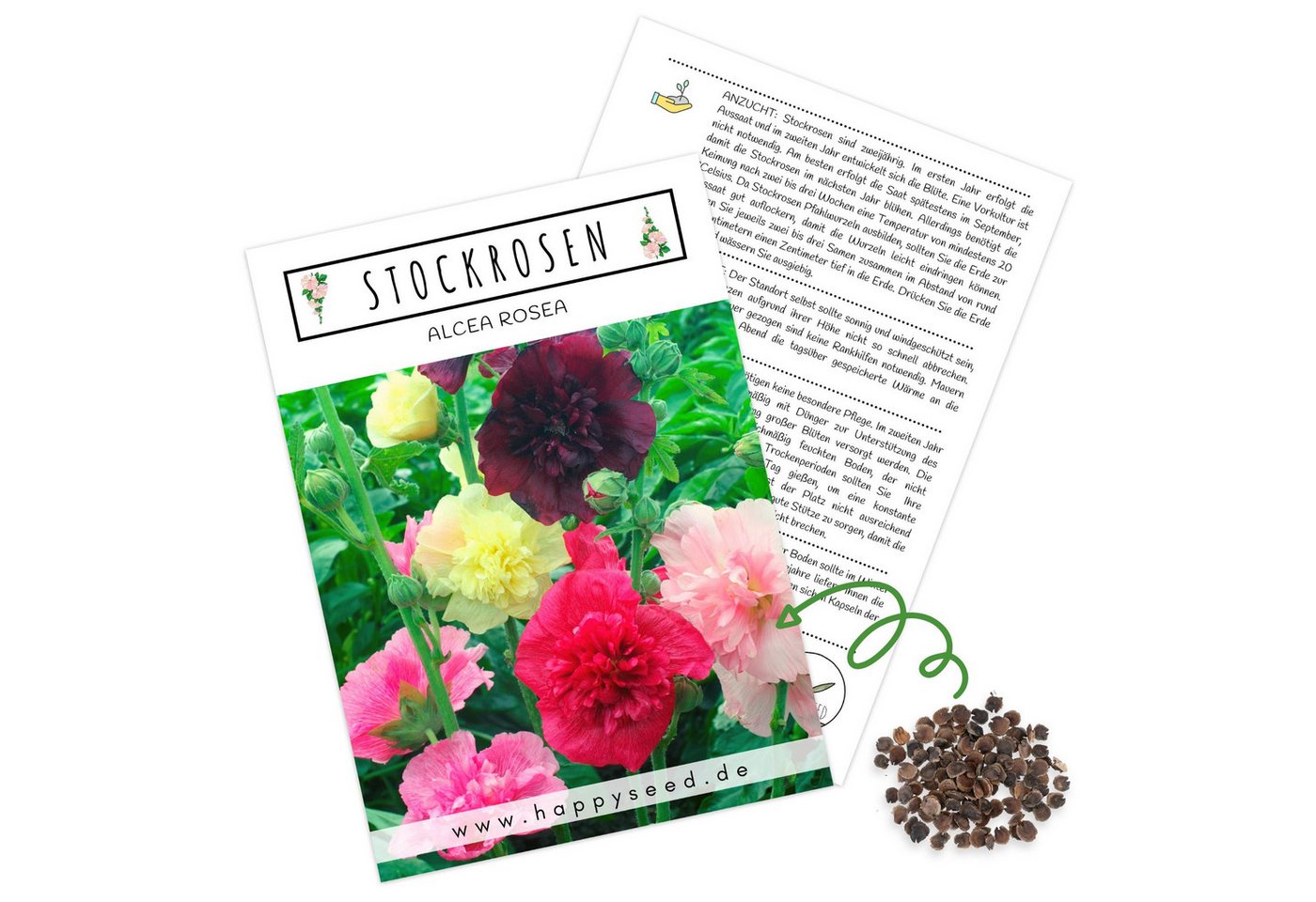 HappySeed Blumensamen Stockrosen Samen - Alcea Rosea (Mix), Rosen von HappySeed