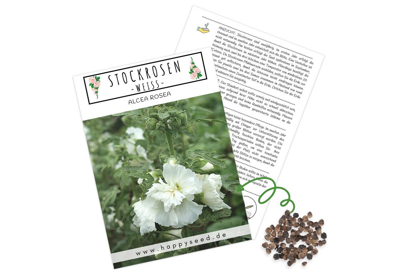 HappySeed Blumensamen Stockrosen Samen - Alcea Rosea (Weiß), Rosen von HappySeed