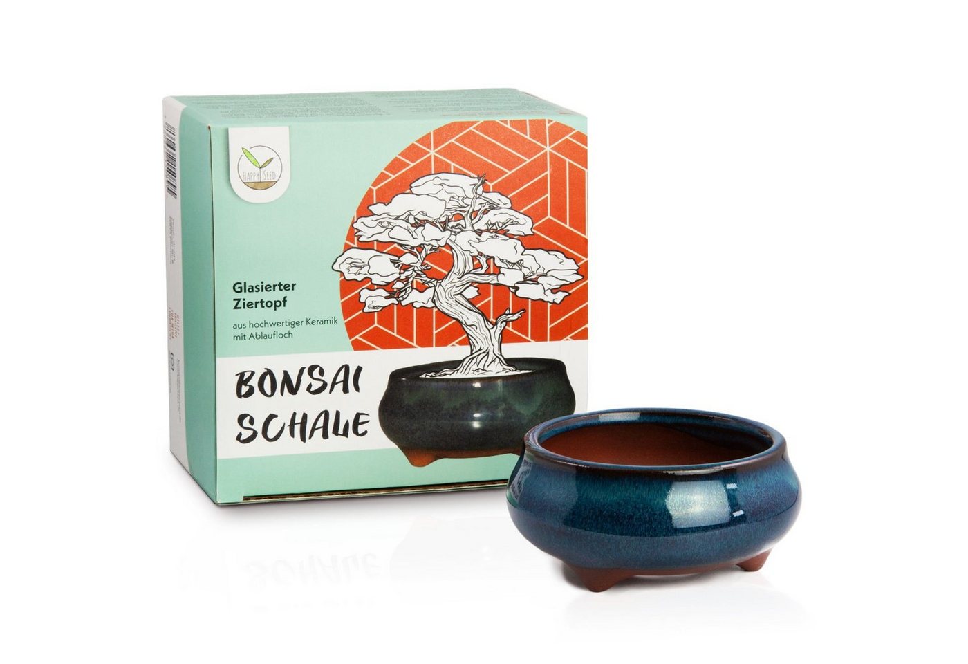 HappySeed Pflanzschale Bonsai Schale aus Keramik in Marineblau - 9,5 x 4,5 x 9,5 cm (klein) von HappySeed