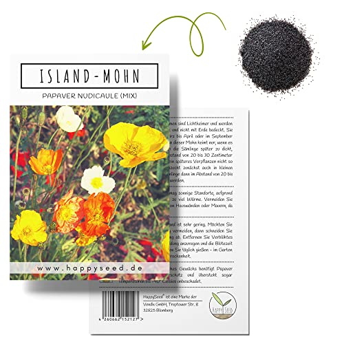 Islandmohn Samen Mix (Papaver nudicaule) - Wunderschön blühende Mohnblumen mit langer Blütezeit für eine bunte Blumenwiese (Island Mohn) von HappySeed
