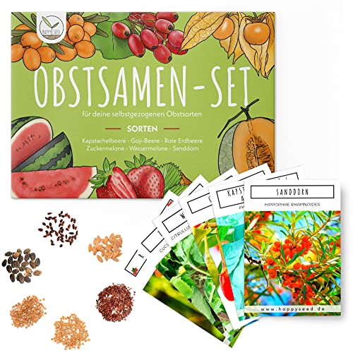 Obst Samen Set mit 6 exotischen Sorten - Obst Samen Anzuchtset für deinen eigenen Obstgarten ideal für Hochbeet, Garten & Balkon von HappySeed