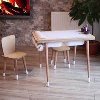 Montessori Sensory Tisch & Stuhl Set | Aktivitätszentrum Aus Holz Kreidetafel Whiteboard 100% Birkenholz von HappyWoodenStore