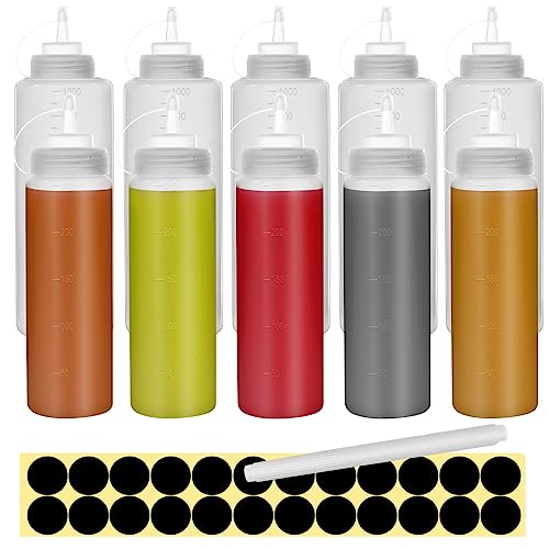 Happybase 10 Stück Squeeze Flasche, 16oz 32oz Quetschflaschen mit Drehdeckel, 500ml 1000ml Mehrzweck-Spritzflaschen, Saucenflasche, Kunststoff-Dosierflaschen für Sauce, Grill, Farbe und Olivenöl von Happybase