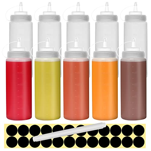 Happybase Quetschflaschen mit Verschlüssen, 10 Stück 500 ml Quetsch-Saucenflaschen, Kunststoff-Spender mit Maßen für Ketchup, BBQ, Saucen, Sirup, Dressings von Happybase