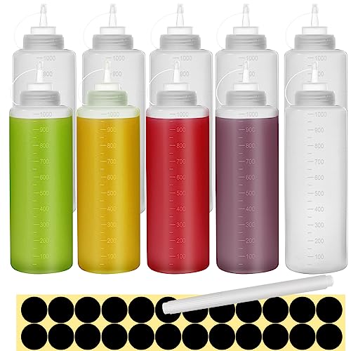 Happybase 32oz Soßenflasche,1000 ml Kunststoff Squeeze Flasche für Gewürze, Ketchup, Sirup, BBQ, Sauce, Senf, Salat, Dressing von Happybase