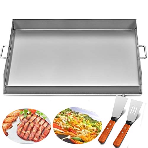 Happybuy Plancha, Edelstahl Grillplatte mit Grillspachtel, Grillschale 81 x 43 x 8 cm, für Gasgrill und Holzkohlegrill von Happybuy