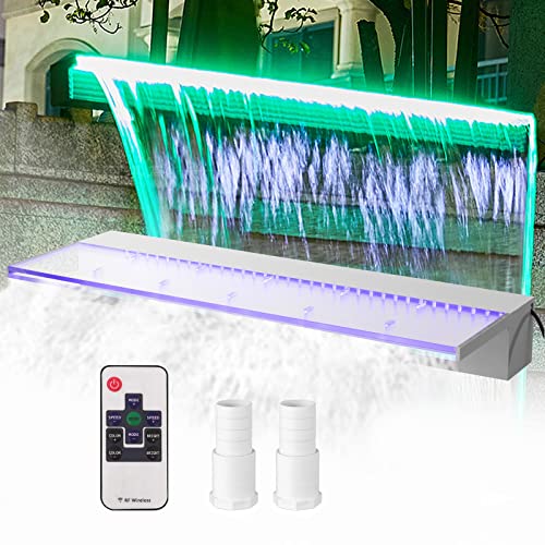 Happybuy Wasserfall 92 x 8 x 21cm, aus Acrylmaterial, Bachlaufsets 8m Netzkabel, Mauer Gabione Teich Springbrunnen Bunte Streife, Wasserfontäne für Pool, Silber von Happybuy