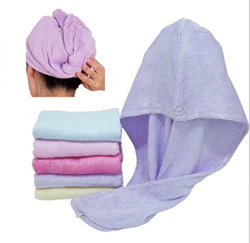 Happyit 1 PCS Hohe Qualität 100% Bambusfaser Weiche Kopf Handtuch Super Magie Absorbierende Haar Trocknen Hut für Frauen Mädchen Dame Bad Dusche (Lila) von Happyit