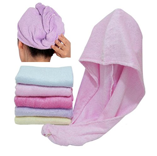 Happyit 1 PCS Hohe Qualität 100% Bambusfaser Weiche Kopf Handtuch Super Magie Absorbierende Haar Trocknen Hut für Frauen Mädchen Dame Bad Dusche (Rosa) von Happyit