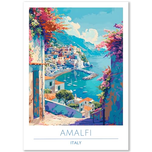Happymotive – Amalfi Poster Deko Schlafzimmer | Wanddeko & Wandbilder Wohnzimmer | Aesthetic Room Decor | Bilder & Kunstdrucke in A2 40x60, A3 30x40, A4 20x30 300g Papier ohne Rahmen von Happymotive