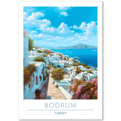 Happymotive – Bodrum Poster Deko Schlafzimmer | Wanddeko & Wandbilder Wohnzimmer | Aesthetic Room Decor | Bilder & Kunstdrucke in A2 40x60, A3 30x40, A4 20x30 300g Papier ohne Rahmen von Happymotive
