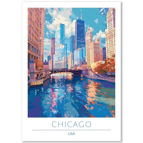 Happymotive – Chicago Poster Deko Schlafzimmer | Wanddeko & Wandbilder Wohnzimmer | Aesthetic Room Decor | Bilder & Kunstdrucke in A2 40x60, A3 30x40, A4 20x30 300g Papier ohne Rahmen von Happymotive