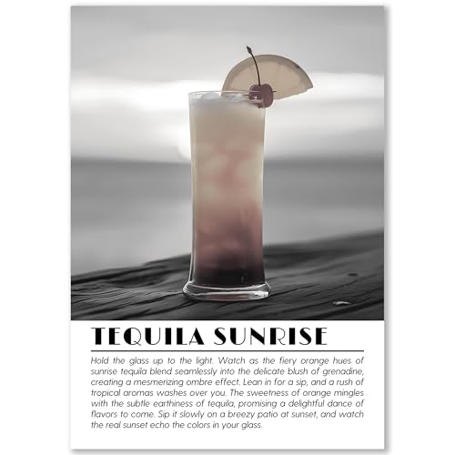 Happymotive – Cocktail Poster DIN A2, A3 & A4 | Wandbilder mit Rezept-Definitionen | Stilvolle Wanddeko für Küche, Bar & Wohnzimmer | Premium Druck auf 300g Papier | Tequila Sunrise von Happymotive
