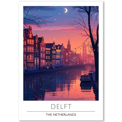 Happymotive Delft Poster Deko Schlafzimmer | Wanddeko & Wandbilder Wohnzimmer | Aesthetic Room Decor | Bilder als Kunstdrucke in A2 40x60, A3 30x40, A4 20x30 300g Papier ohne Rahmen von Happymotive