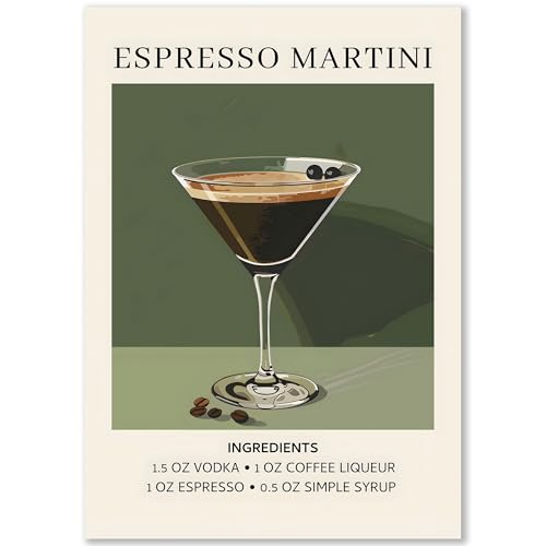 Happymotive – Espresso Martini Poster | Cocktail Poster mit Rezept & Zutaten | Moderne Wanddeko für Bar, Küche & Wohnzimmer | Premium Druck auf 300g Papier | DIN A2, A3 & A4 von Happymotive