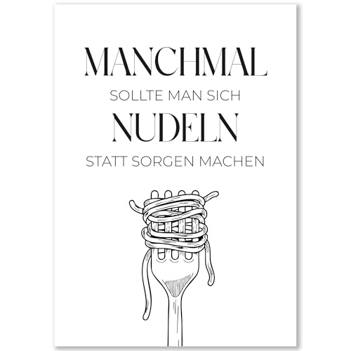 Happymotive – Küchenposter ohne Rahmen | Typografie Wandbilder Schwarz-Weiß | Hochwertiger Druck auf 300g Papier | Moderne Küchendeko DIN A4 & A3 | (Gabel Nudel, DIN A3, ohne Rahmen) von Happymotive