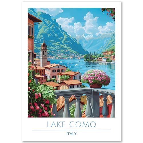 Happymotive – Lake Como Italy Poster Deko Schlafzimmer | Wanddeko & Wandbilder Wohnzimmer | Aesthetic Room Decor | Bilder & Kunstdrucke in A2 40x60, A3 30x40, A4 20x30 300g Papier ohne Rahmen von Happymotive